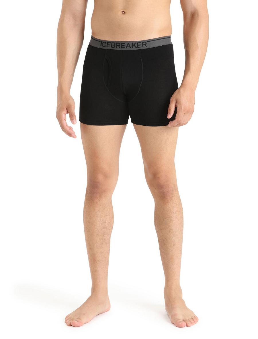 Men's Icebreaker Merino Anatomica Boxers With Fly 3 Pack Underwear Black | CA 1624RVDW